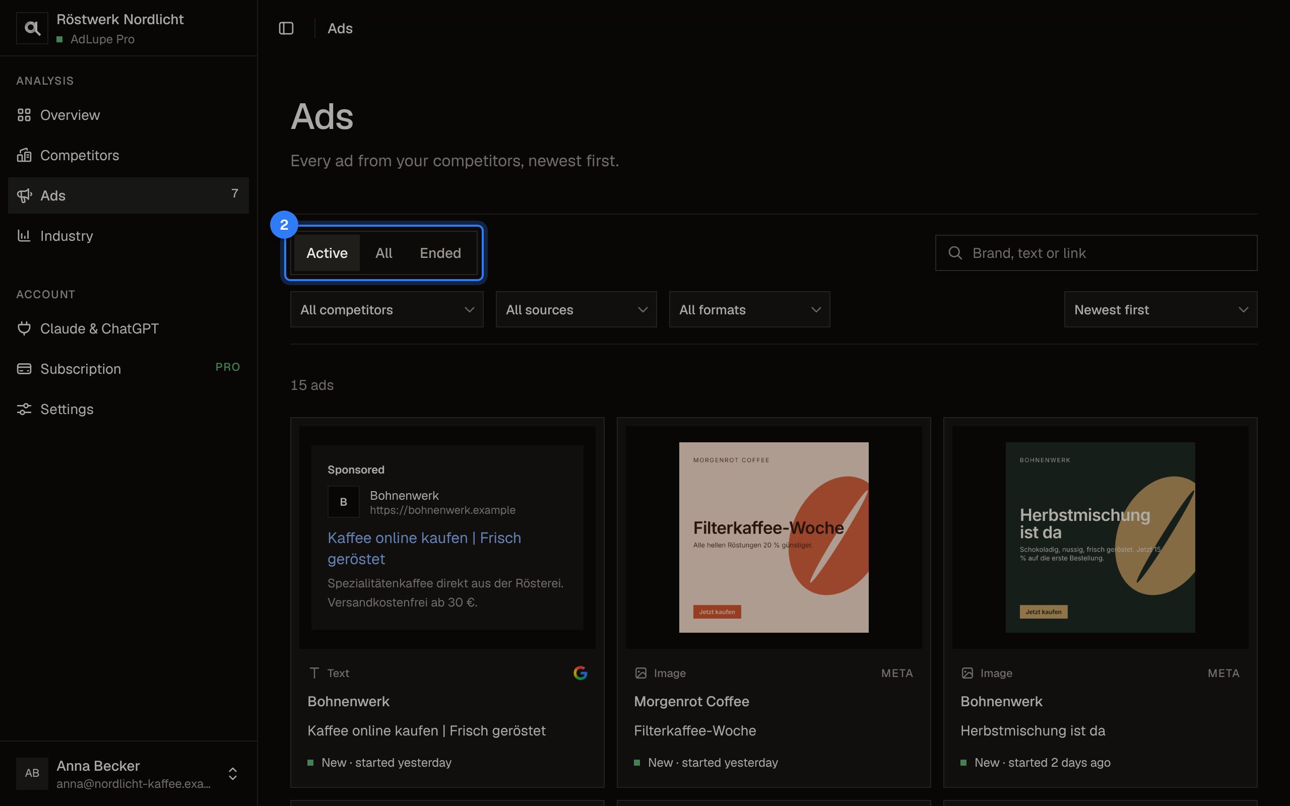 Browse ads, step 2: AdLupe screen with the area to click highlighted