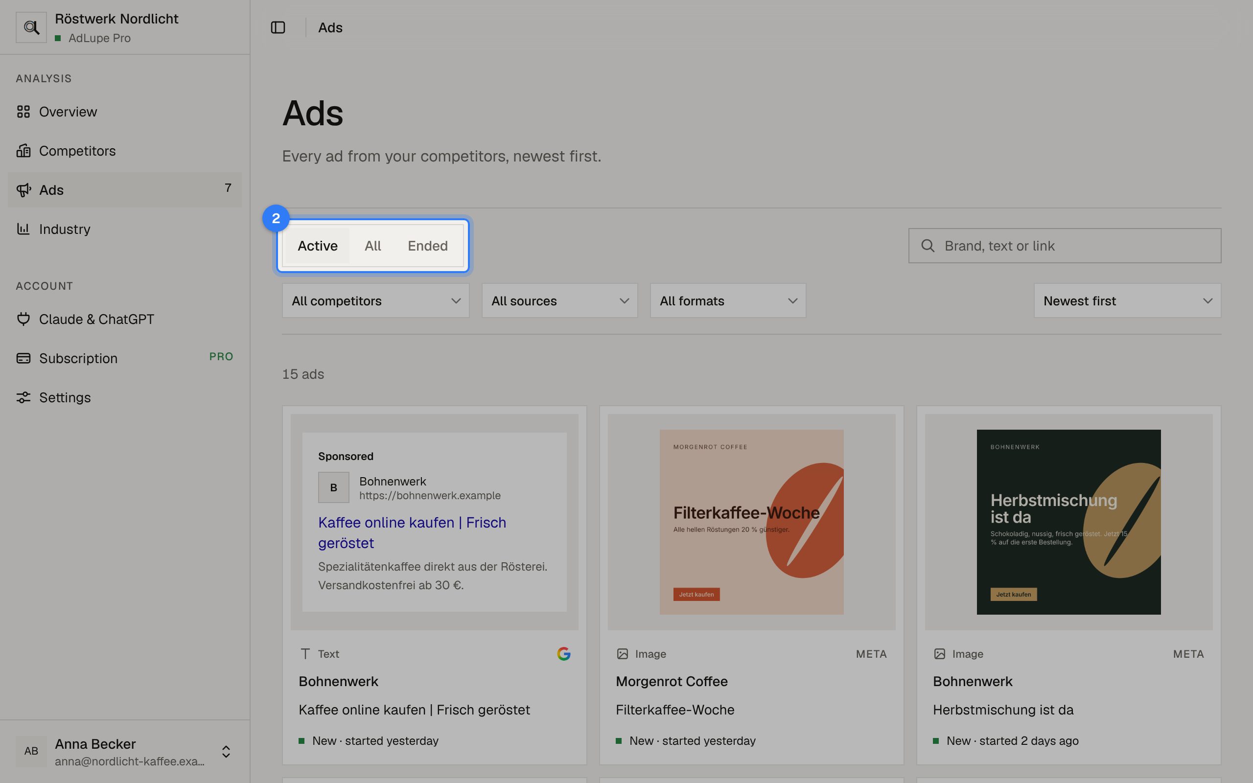 Browse ads, step 2: AdLupe screen with the area to click highlighted