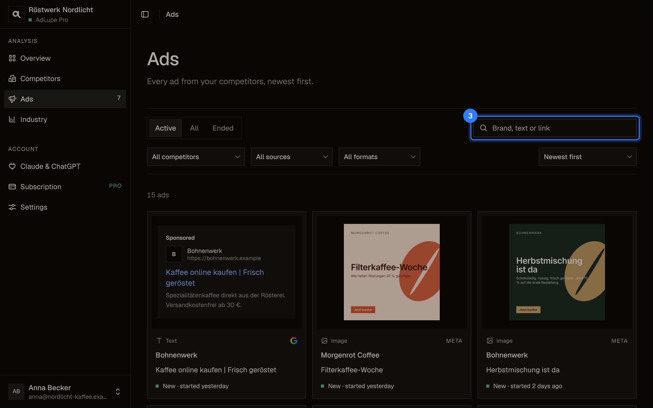 Browse ads, step 3: AdLupe screen with the area to click highlighted