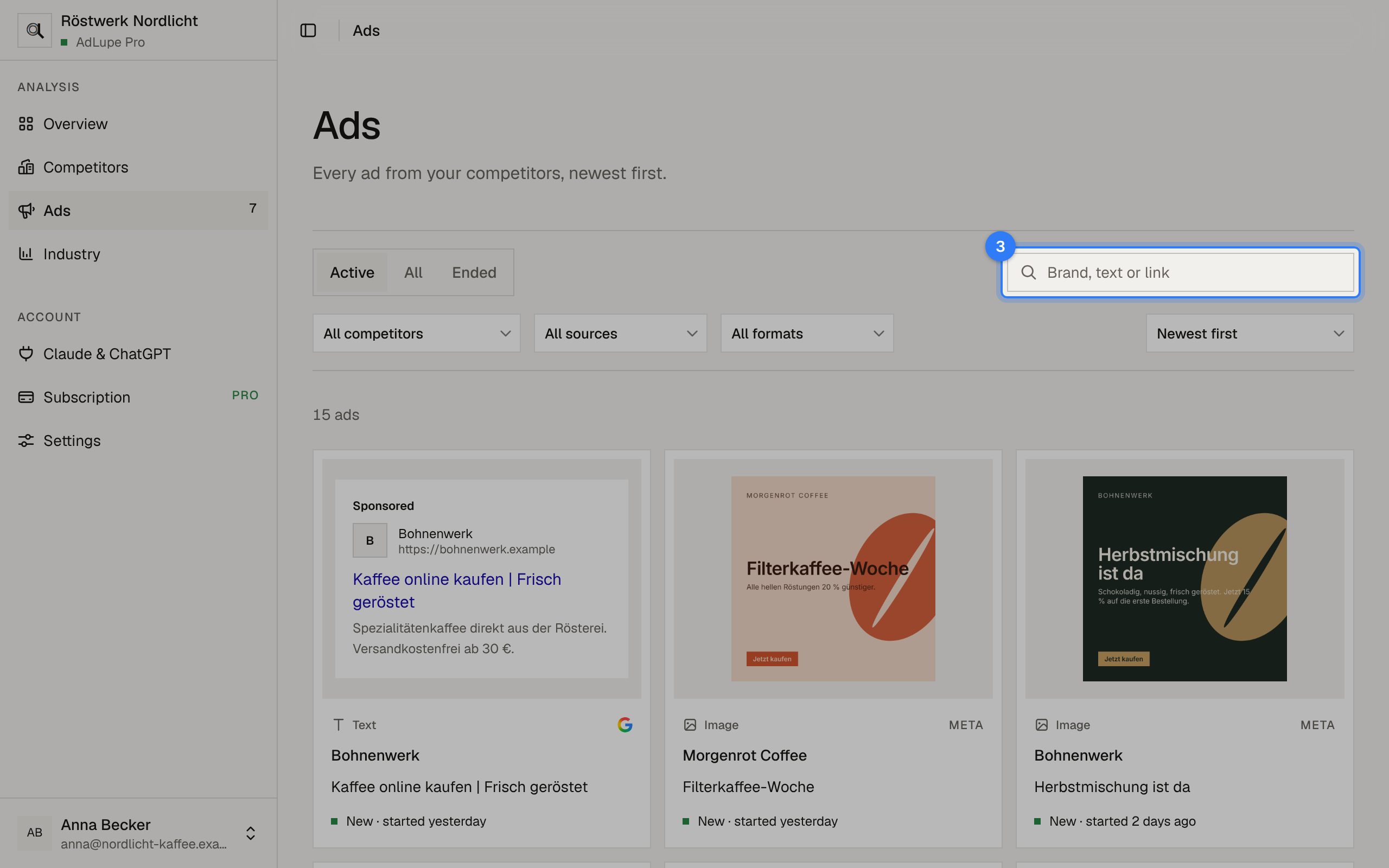 Browse ads, step 3: AdLupe screen with the area to click highlighted