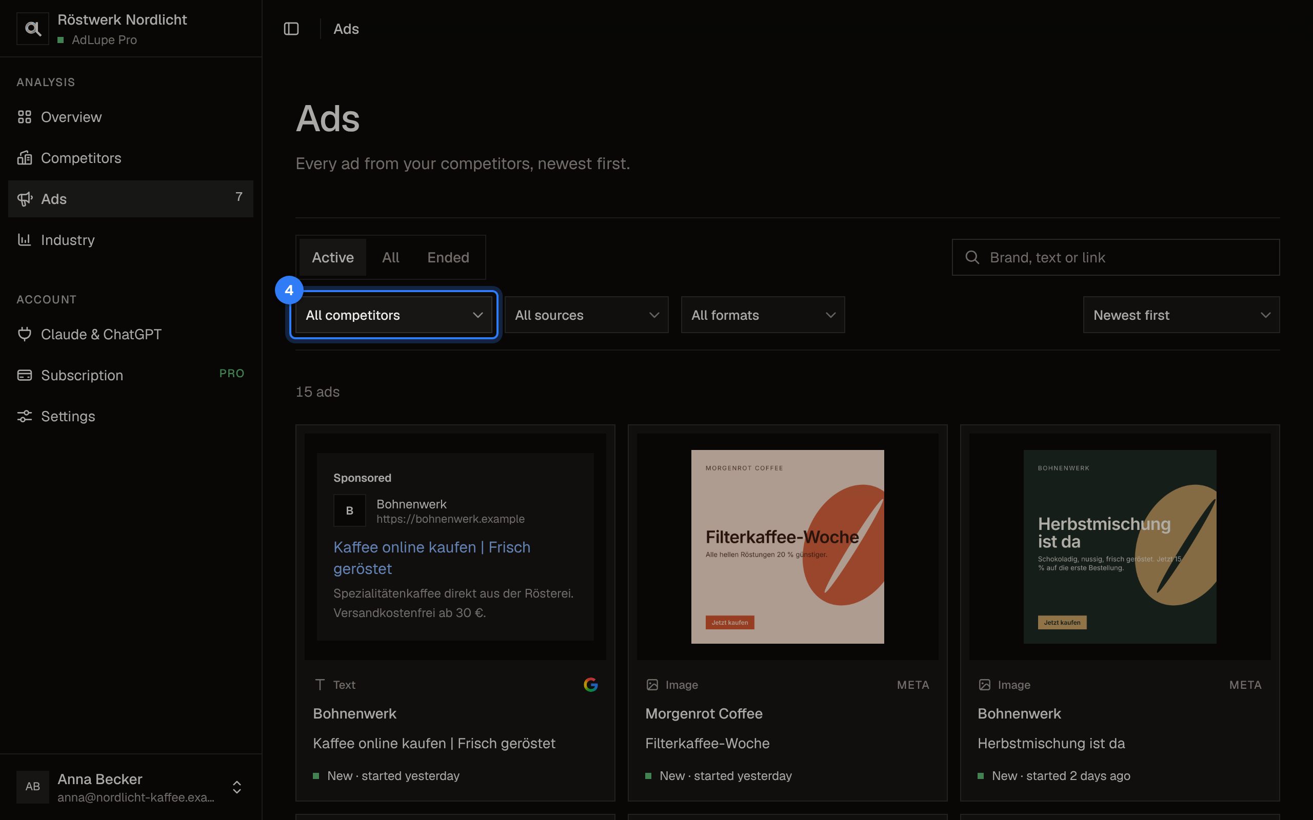 Browse ads, step 4: AdLupe screen with the area to click highlighted