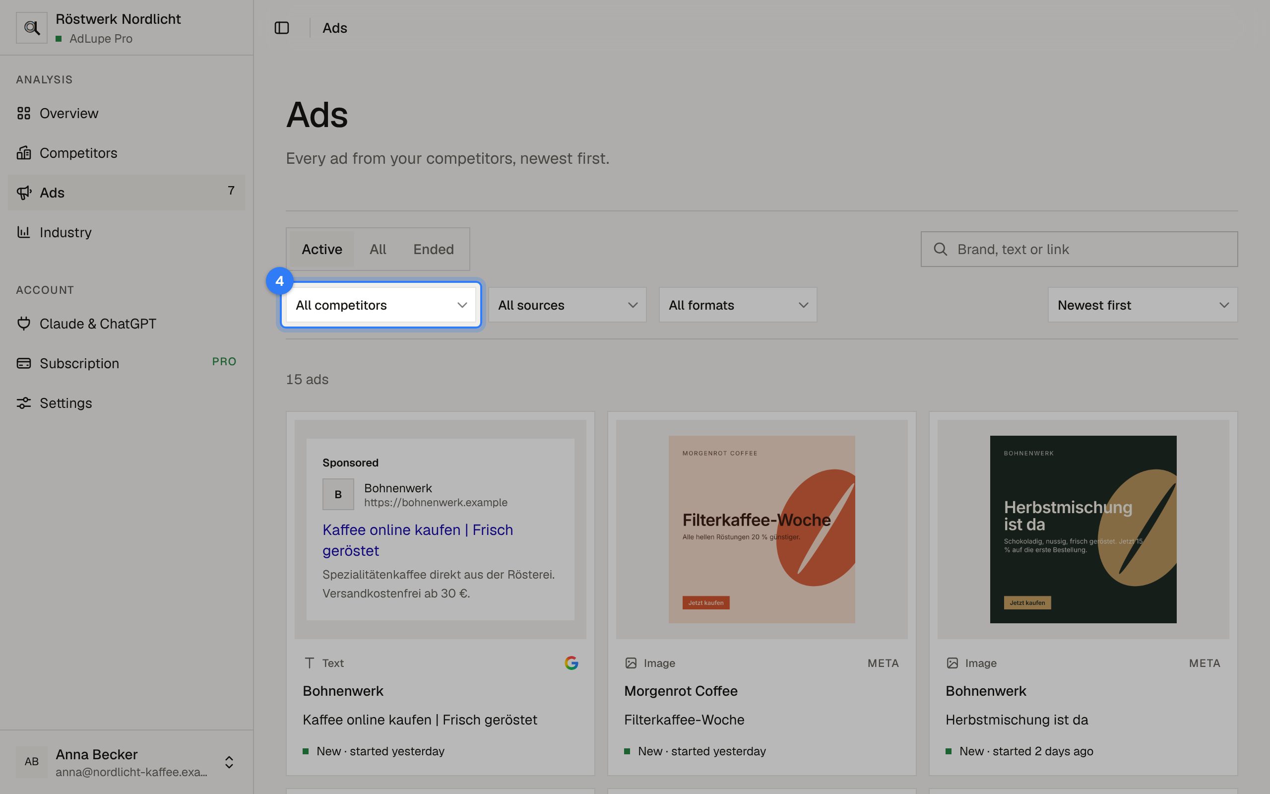Browse ads, step 4: AdLupe screen with the area to click highlighted
