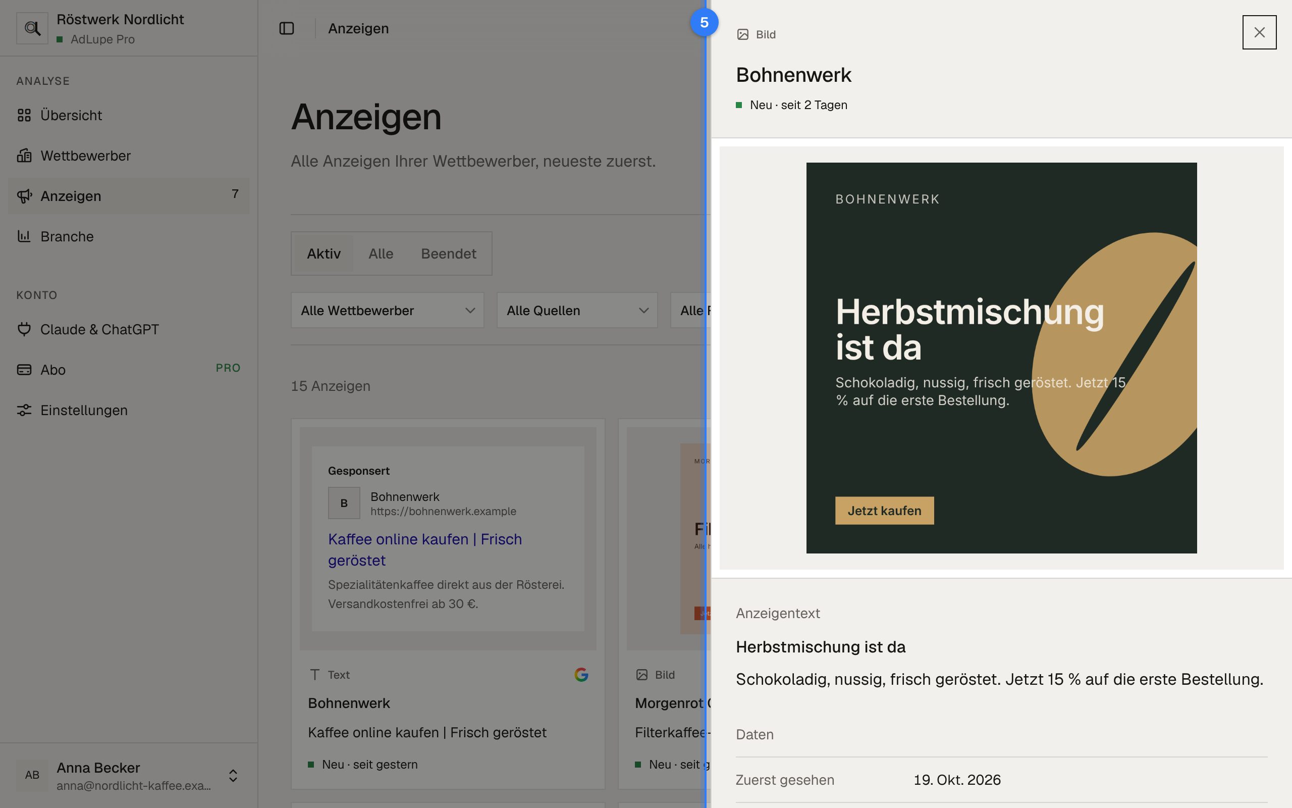 Anzeigen durchsuchen, Schritt 5: Bildschirm von AdLupe, der markierte Bereich ist hervorgehoben