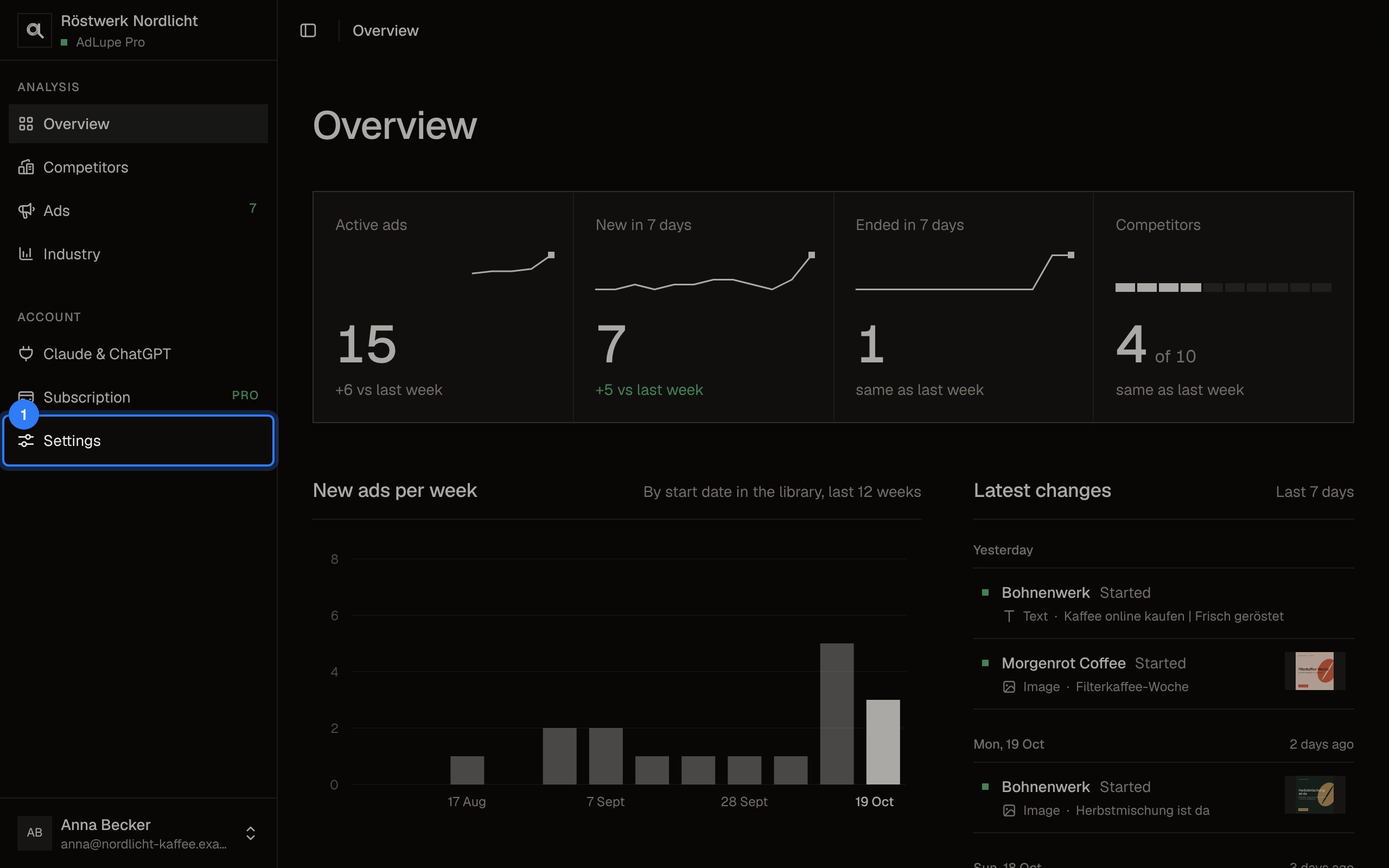 Invite your team, step 1: AdLupe screen with the area to click highlighted