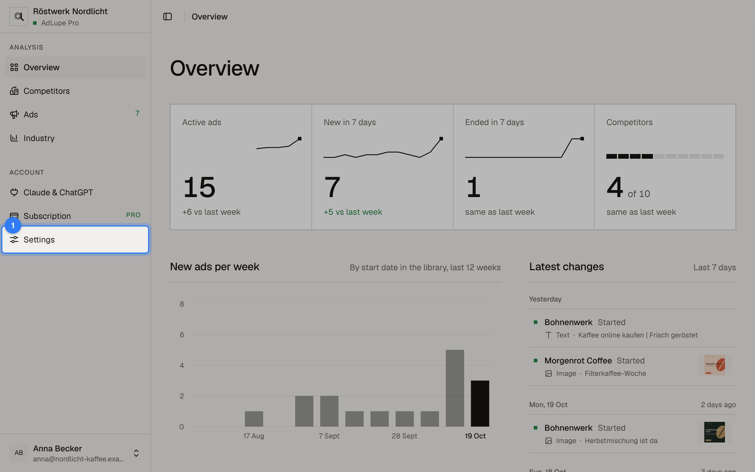 Invite your team, step 1: AdLupe screen with the area to click highlighted